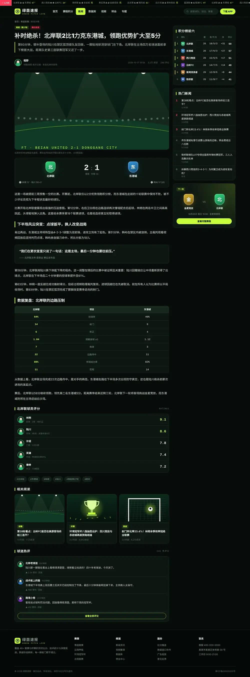 体育比分资讯网站程序 新闻详情 电脑端